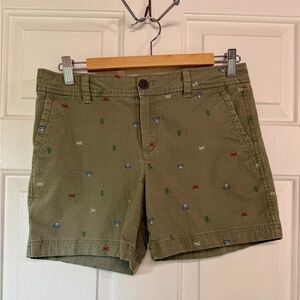 Eddie Bauer Tan and Green Bermuda Shorts with Embroidered Details